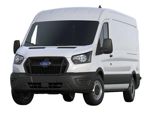 White cargo van with black grille and trim, facing forward on a white background.