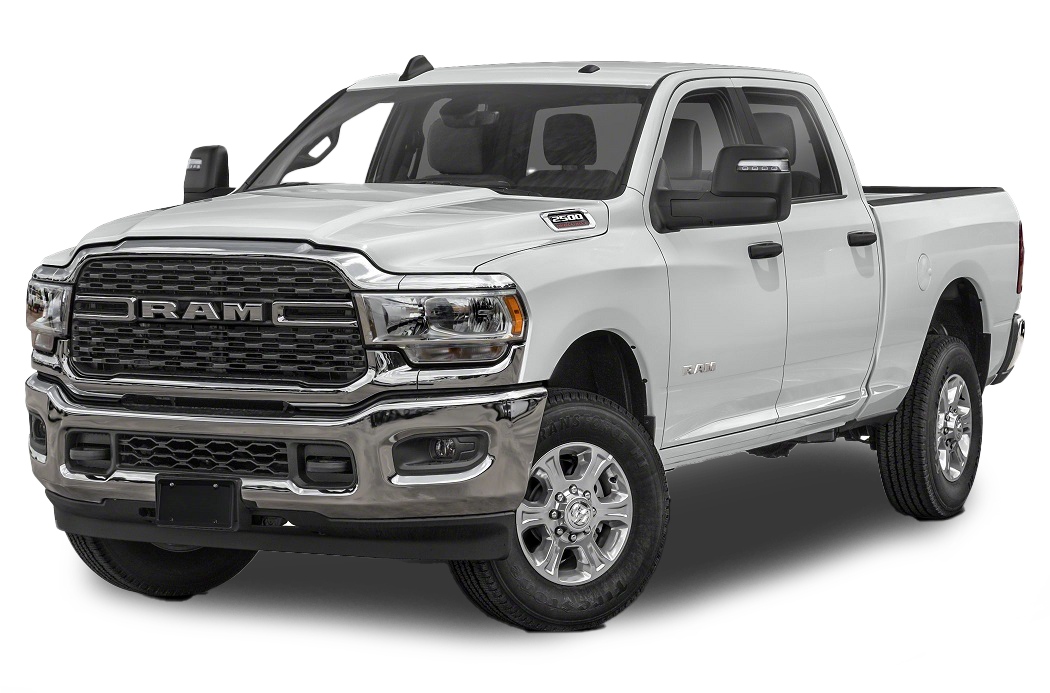 White pickup truck with a large grille and chrome accents, viewed from the front-right angle.