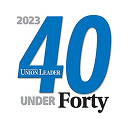 Logo of "2023 Union Leader 40 Under Forty" in blue and gray text.