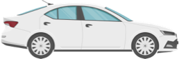 White sedan car shown in profile view.